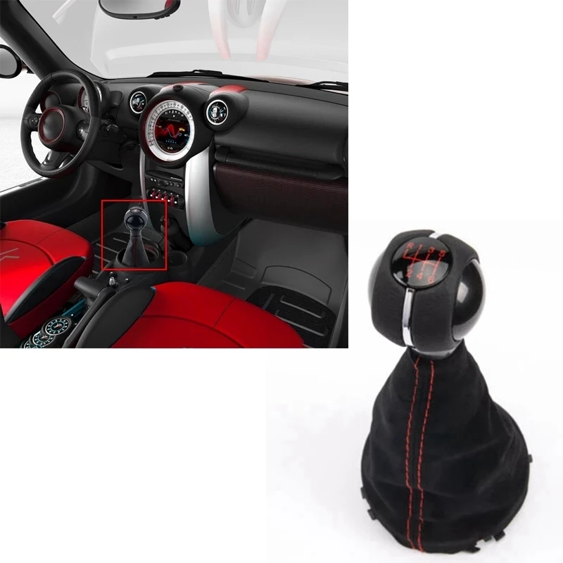 6 Speed Manual Gear Lever Shift Knob with Gaitor Leather Boot for Mini