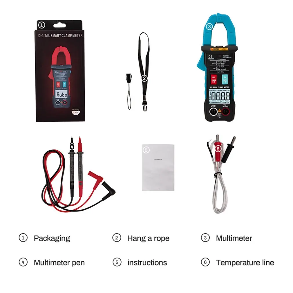 

ANENG 4000 Counts AUTO Digital Clamp Meter DC/AC Current Voltage Clamp Analog Multimeter True RMS ST205 Ohm Temp NCV Test