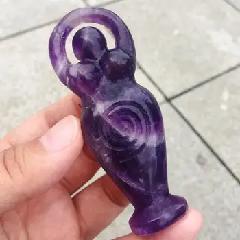 

1pcs Beautiful amethyst carving lucky goddess natural fantasy purple crystal quartz luster home decoration Christmas gifts