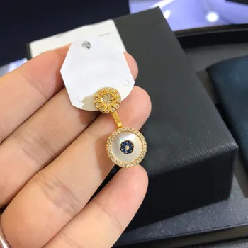 

UMGODLY 1 Piece High Quality Fashion Yellow Gold Color Lucky Eye Earring with White Nacre Zircon 1pc for Women Brand Jewelry