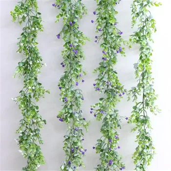 

Fake Greenery Vine Artificial Green Flocking Effect Plastic Eucalyptus Vines 67" Green White Plum Colors