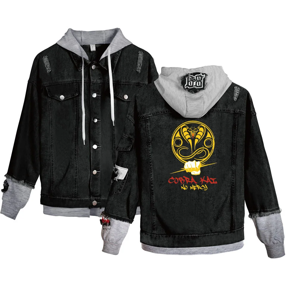 Men's 2019 New Cobra Kai the Karate Kid Saga printing Denim Jacket Casual Bomber coat Hip Hop Retro hoodie Jacket Streetwear