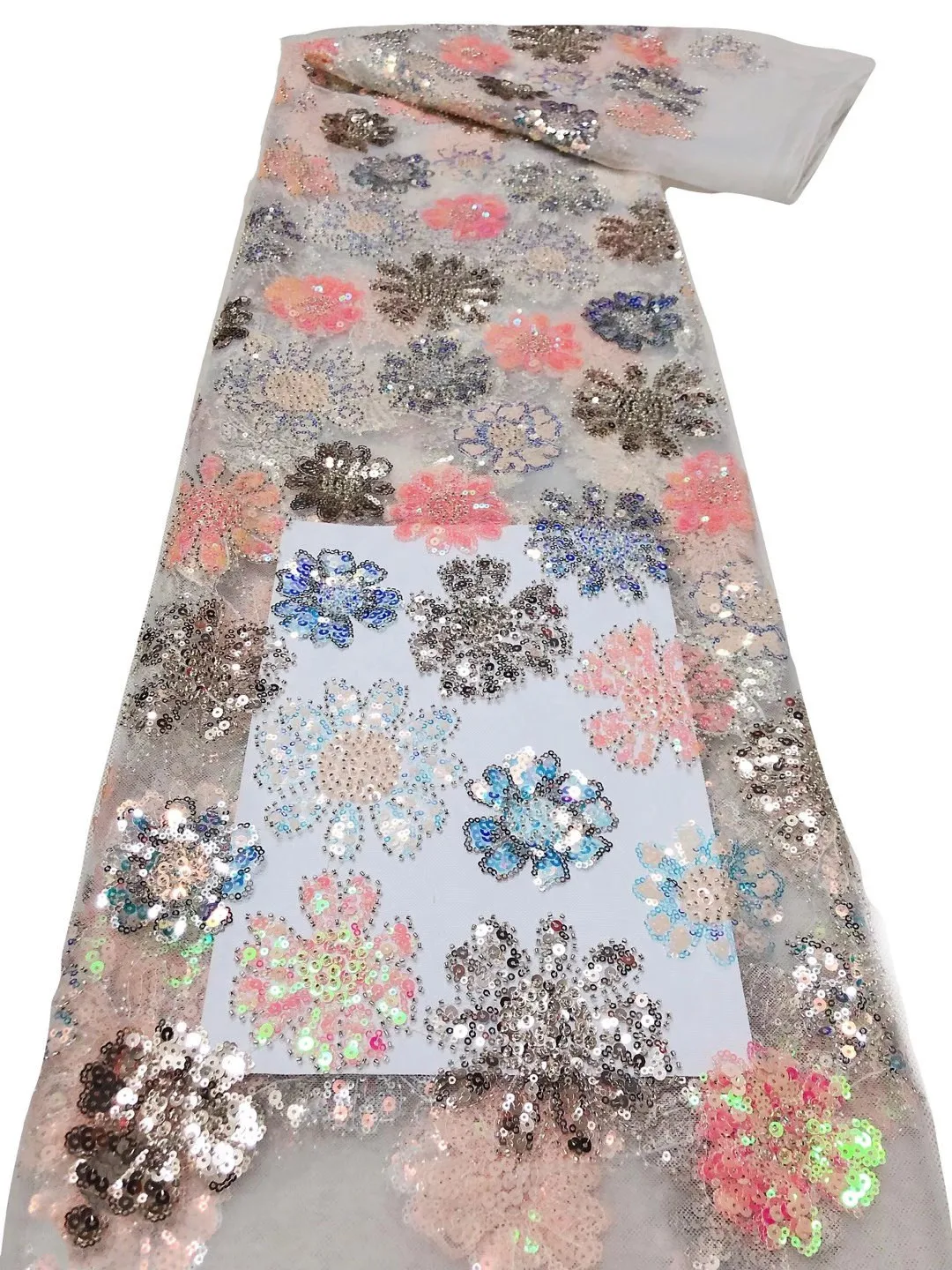 

Beautiful sequins embroidery fabric French tulle net lace with beads African fabric For Wedding dress evening dress party