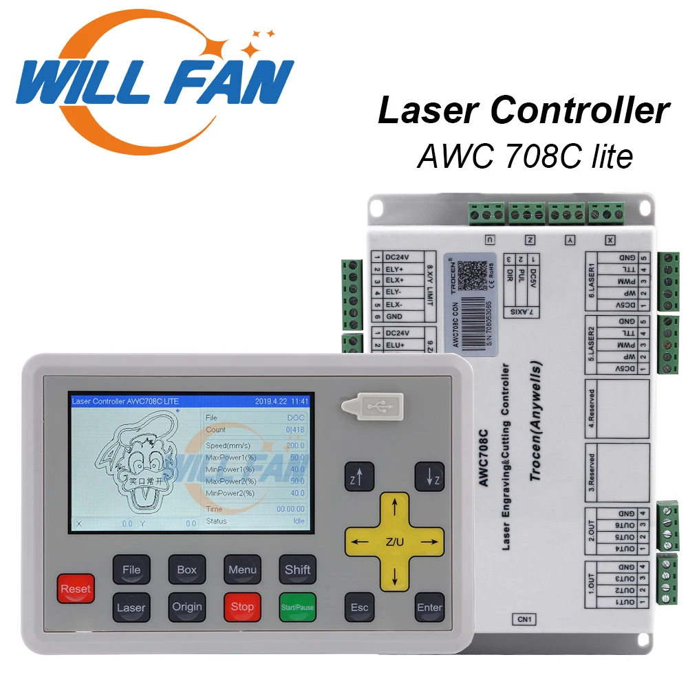 

Will Fan AWC708C Co2 Laser Controller Mainboard For Co2 Laser Engraving Cutter Machine Laser System
