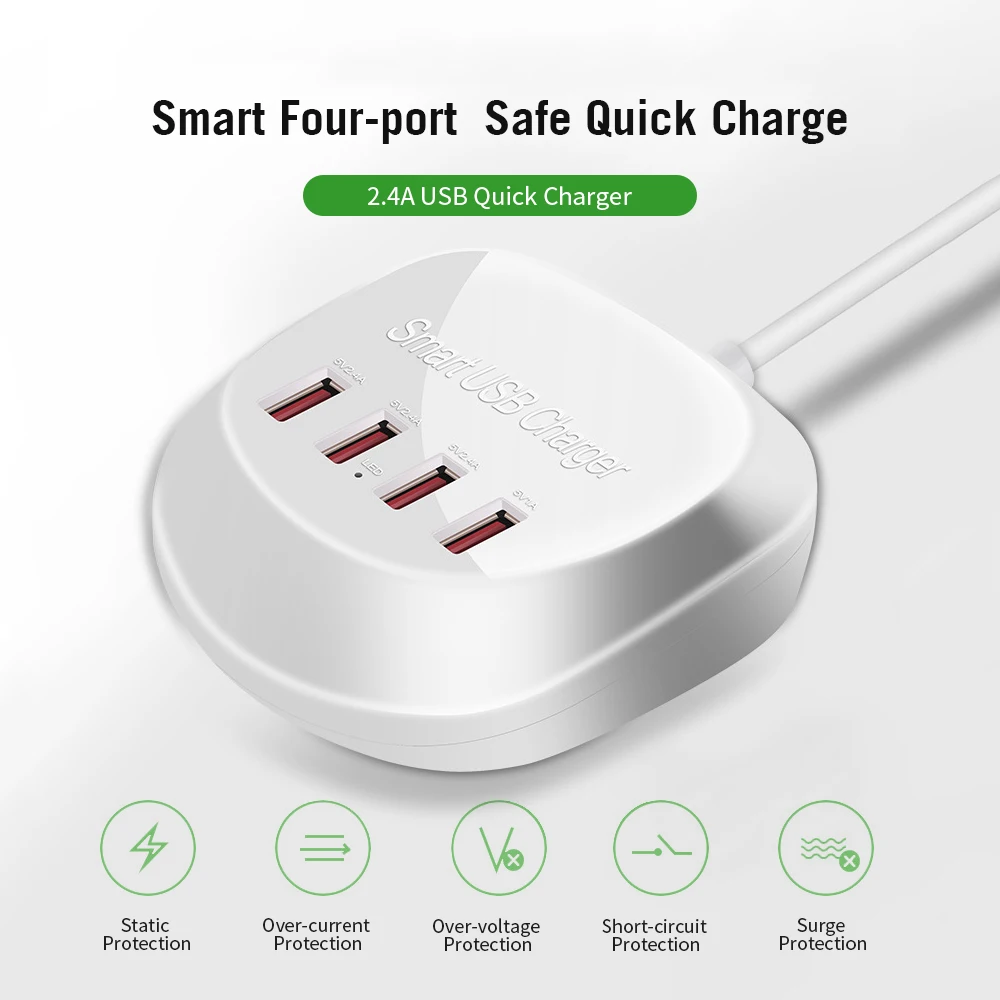 WLX-T3 Смарт многопортовое USB быстрое зарядное устройство Портативный четыре порта Быстрая зарядка несколько защита для мобильных телефонов Ноутбуки ЕС разъем