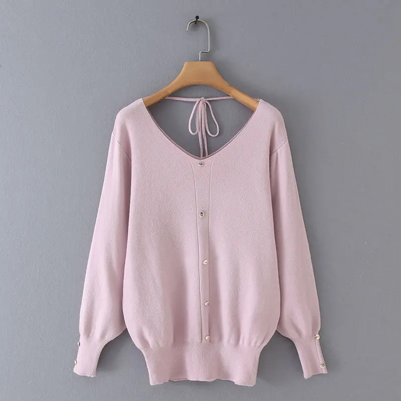 

Xiaozhou 38-19144 European and American fashion V-collar long sleeve sweater