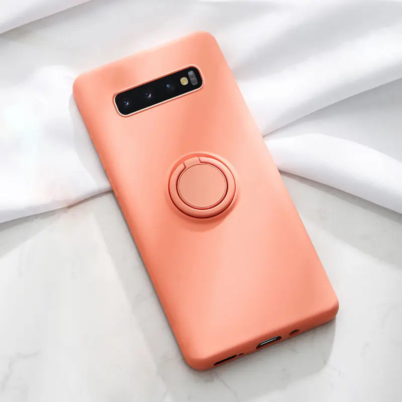 Orange Силиконовый чехол с металлическим кольцом для samsung Galaxy A50 A70 A50S A70S Note 10 Pro 9 S10 E S10E S9 S8 Plus, мягкий силиконовый защитный чехол для телефона - Цвет: Orange
