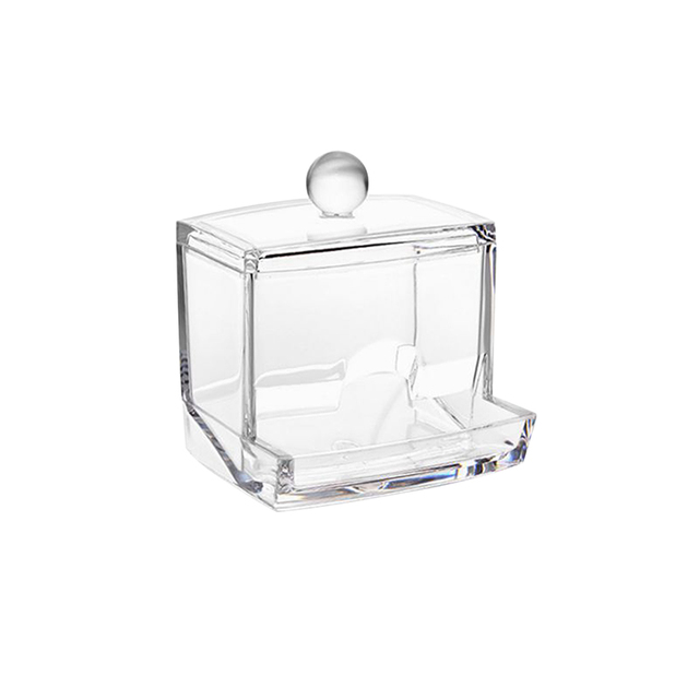 Swab Storage Bamboo Cover Acrylic Round Container Cotton Puff Storage Box Makeup Remover Box Makeup Storage Organizer