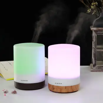 

300ml Mini Aroma Diffuser Wood Grain Base Cylinder Air Humidifier Remote Control Essential Oil Mist Maker With 7 Night Light
