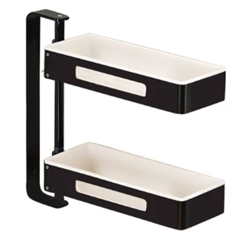 

Space Aluminum Kitchen Rack Holders Punch-Free Rotatable 2-Layer Wall Hanging Seasoning Rack Bathroom Shower Multifunction Stora