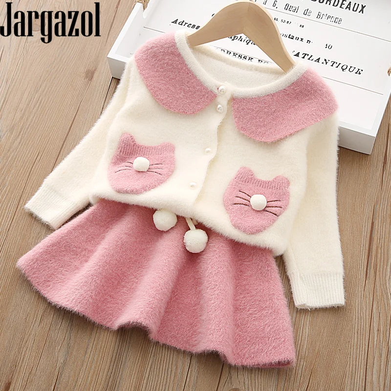 

Autumn Baby Girl Christmas Outfit Cute Rabbit Ears Knit Sweater Top&skirt Toddler Girls Clothes Winter Kids Clothes Costume
