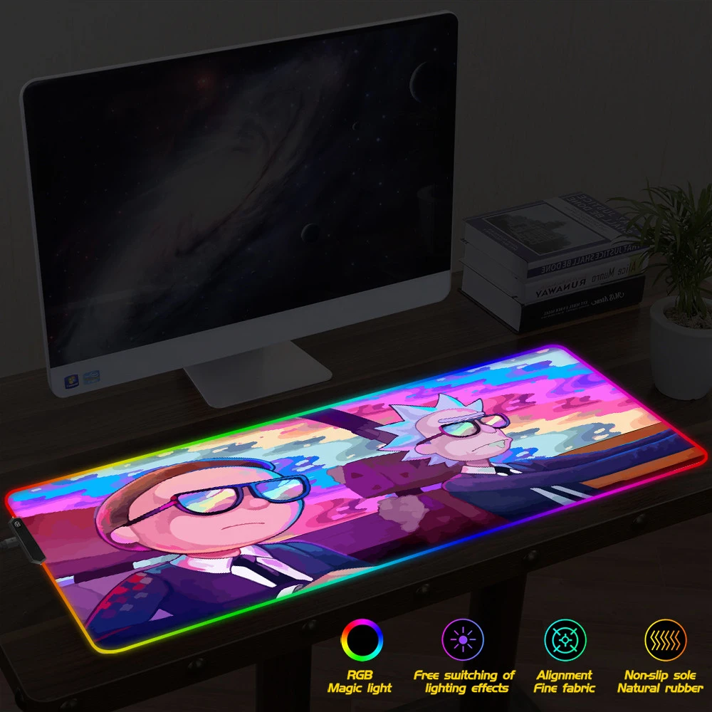 FFFAS Рик и Морти игровой коврик для мышки с аниме светодиодный цвет освещение RGB коврик для мыши призрак лицо лезвие один кусок компьютерная клавиатура Коврик