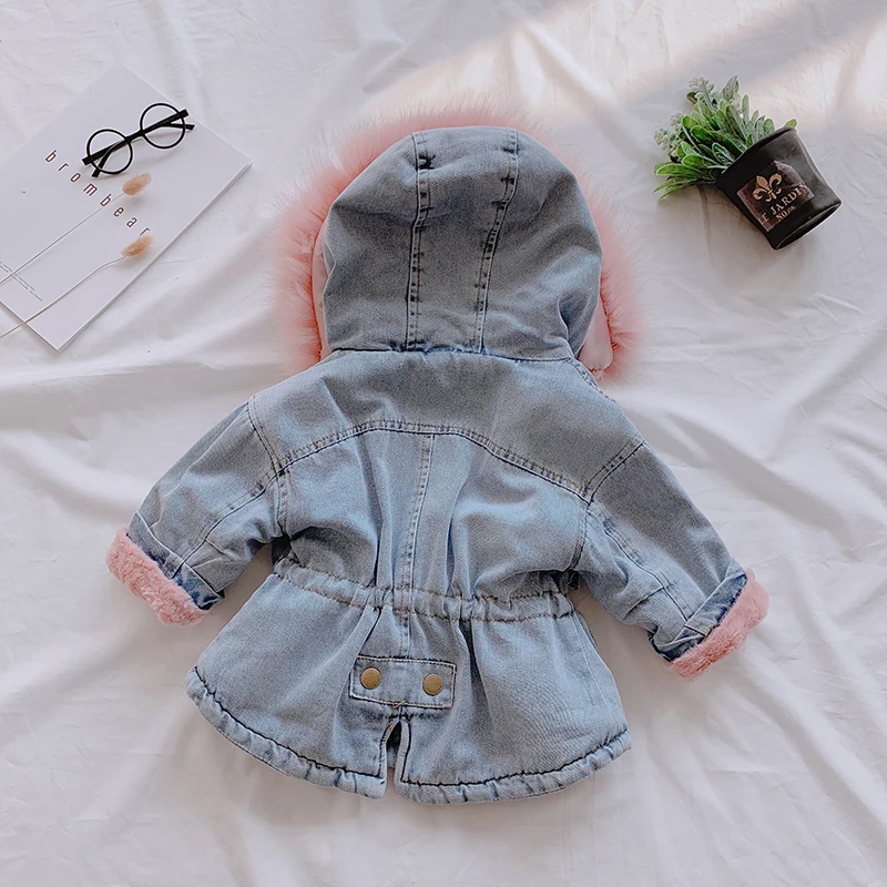 Autumn Winter New Arrival Girls Fashion Denim Coat Kids Fashion Jackets with Fur Hoodies Kids Thick Fleece Coat