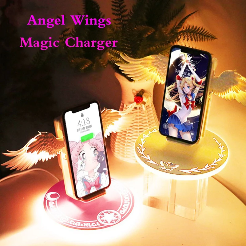 US $39.51 Universal LED QI Wireless Charger 10W Angel Wings Fast Charging DockFor IPhone 8 Plus X XR 11 Pro Max Huawei Samsung Xiaomi