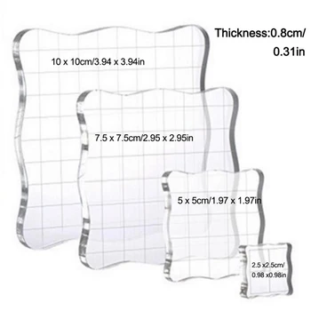 

New 4Pcs/Set Stamps Pad Tools DIY Stamp Acrylic Block Pad with Grid Grip for Clear Stamps Scrapbooking Handmade Stamping Tools