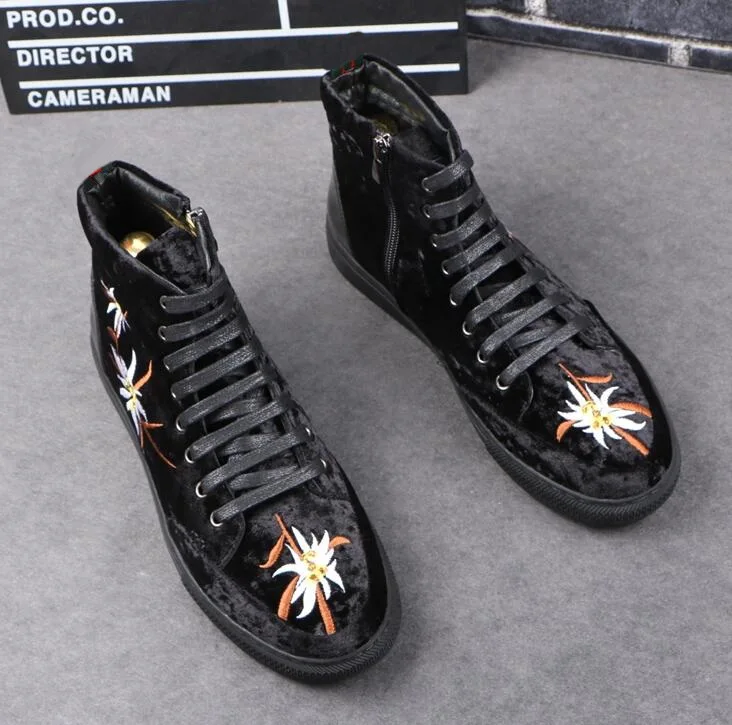 New Men Fashion Casual Ankle Boots Spring Autumn Embroidery High Top Leisure Sneakers Male velvet Trending Shoes