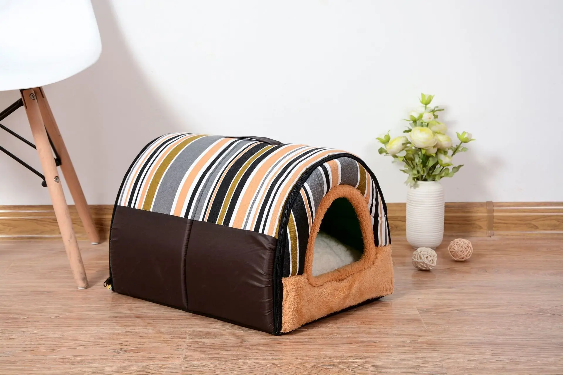 Лежанка для собак и кошек Hondenmand Kattenmand Cama Para Gato Cuccia Gatto Casa Gato собачьи кровати для маленьких собак - Цвет: Stripes Brown