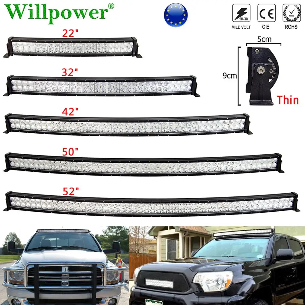 

120/180/240/300W 22" 32" 42" 52" Slim Curved LED Light Bar For Jeep 4x4 Truck Offroad Pickup SUV Lower Bumper Fog Driving Lamp