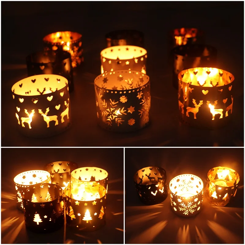 Fengrise Lron Hollow Candle Holder Merry Christmas Decor For Home 2020 Navidad Christmas Ornament Gift Notal Happy New Year 2021