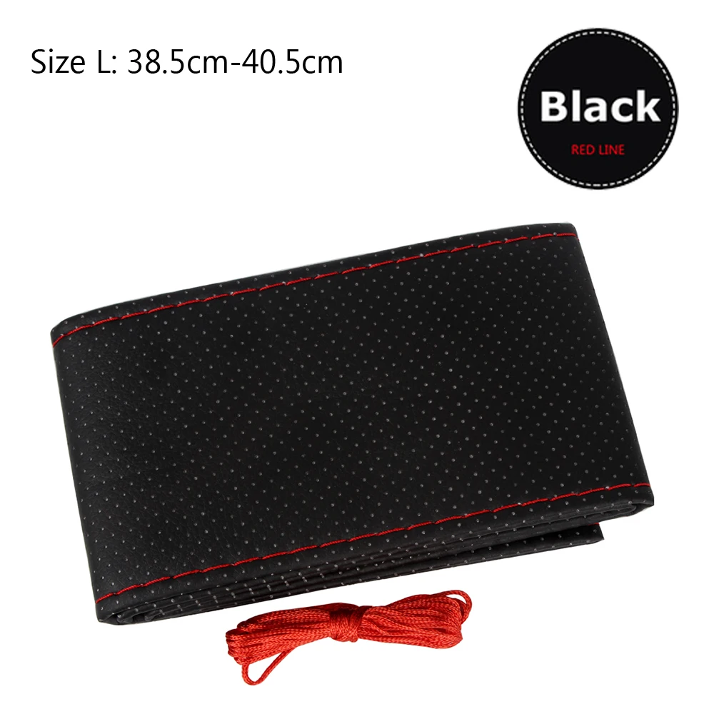 40cm Red Thread FORAUTO Кожаная оплетка на руль чехол рулевого колеса автомобиля с иглы и нитки искусственная кожа, Диаметр 38/40 см Авто-Стайлинг - Название цвета: 40cm Red Thread