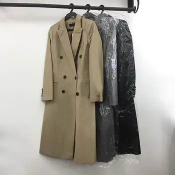 

2019 Autumn Tunic Long Trench Coat Lapel Collar Double Breasted Slim Basic Windbrea