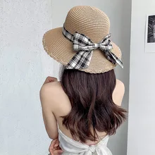 2021 new hat female summer sunscreen breathable sun hat bow all-match sun hat straw hat Cap female beach hat summer women