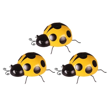 

3Pcs Yellow Mini Metal Ladybird Kids Toys DIY Ladybug - Best Indoor Outdoor Decorations for Patio Yard Office and House