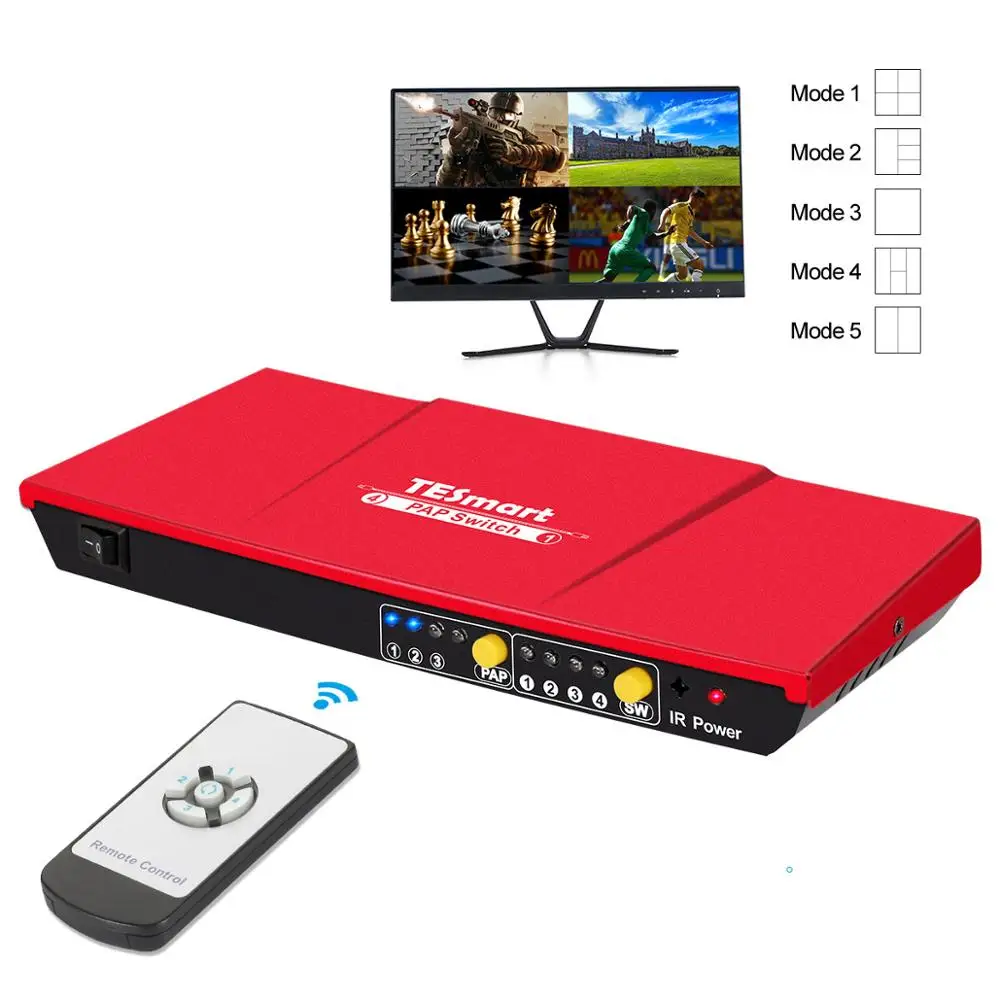 Бесшовный выключатель HDMI 4 в 1 с сипап. Без черного экрана поддерживает 5 режимов