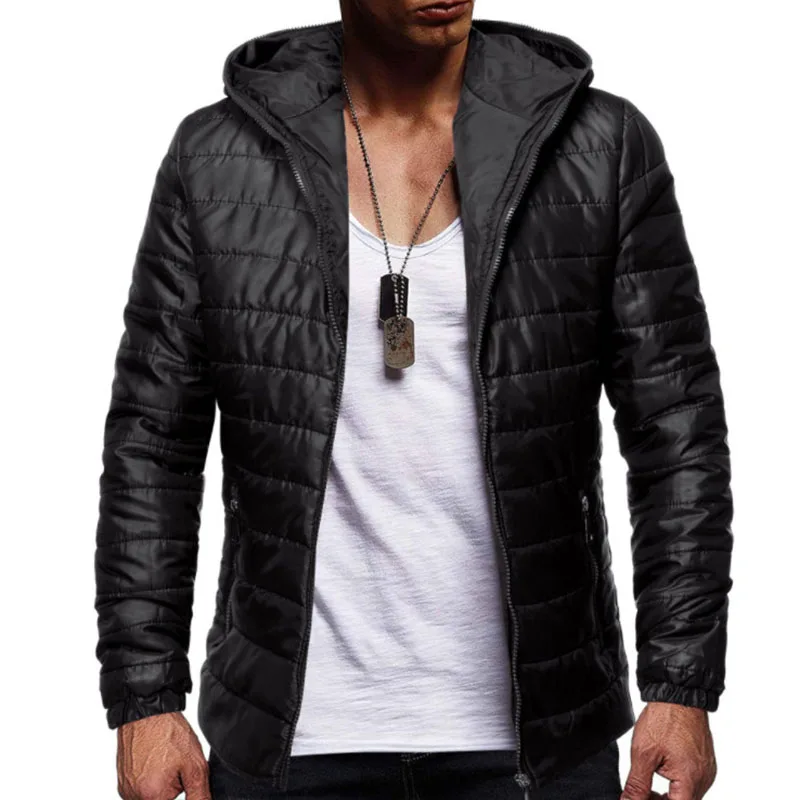 

2021 Newest Casual Parkas Men Autumn Winter Solid Color Hooded Cotton Padded Coat Fashion Windproof Jacket Male Outerwear