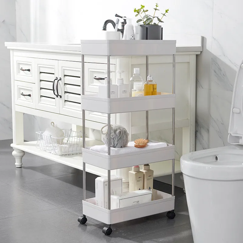 4 Layer Narrow Movable Slot Rack for Kitchen Bathroom Organizer and Storage Cabinet Gap-Shelf Home Furniture Wheels Shelves | Дом и сад