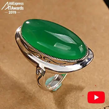 

S925 Fine Antique shop Rings Emerald Rings Luxury Women Handmade Vintage Natural Chalcedony moldavite peridot ar