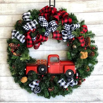 

Red Truck Christmas Wreath Window Front Door Decoration Wall Hanging for Christmas Decoration Props H88F