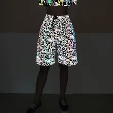 Мужские цветные светоотражающие бермуды в стиле хип-хоп для ночного танца с грибами, мужские уличные шорты Харадзюку с завязками, повседневные шорты для бега