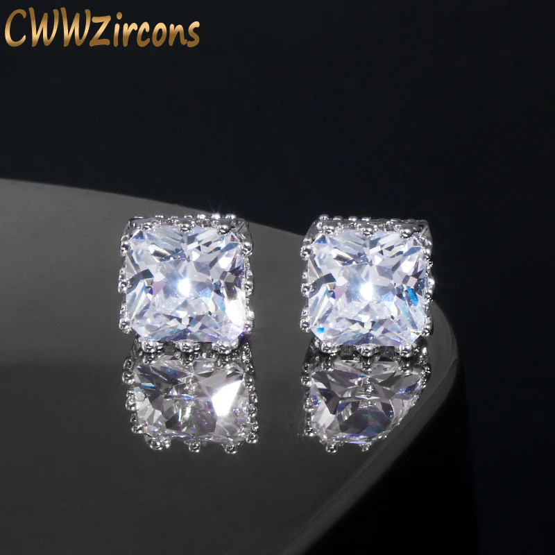 Женские серьги гвоздики с фианитом цвета белого золота|stud earrings|stud earrings for womenearrings