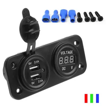 

1 PC 2-In-1 Waterproof DC 12V Dual USB Port Power Socket+LED Digital Display Voltmeter Panel Mount Car Motorcycle Charger Adaper