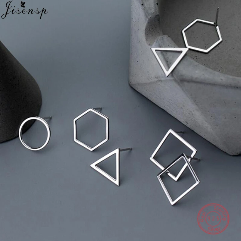 

Jisensp 925 Sterling Silver Earrings Simple Fashion Geometric Hollow Triangle Round Earrings for Women Everyday Jewelry Gift