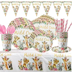 Decoraciones de fiesta de primer cumpleaños para niña, vajilla de cumpleaños, platos y vasos de papel, Decoración de cumpleaños de 1 año