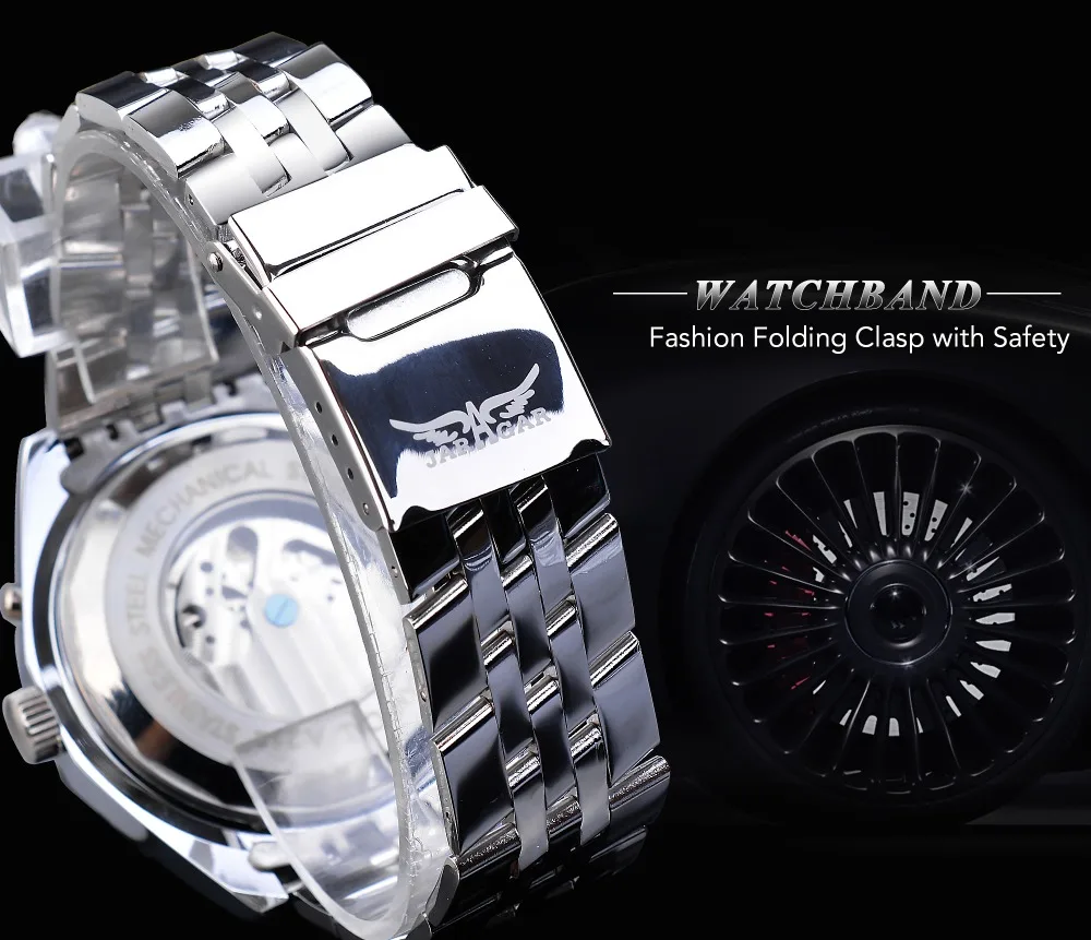 Jaragar Черный Tourbillon Мужские часы автоматический большой циферблат светящаяся Дата дисплей из нержавеющей стали ремешок механический стимпанк Relogio