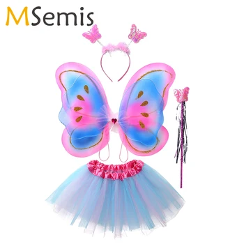 

4PCS Holloween Fairy Cosplay Outfit Party Fancy Dress Up Costume For Kids Girl Dance Clothing Stage Performance Costumes Sets
