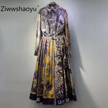 Ziwwshaoyu хлопок винтажная тотемная Печать Высокая талия плиссированная макси юбка Женская Весна Лето одежда высокого качества