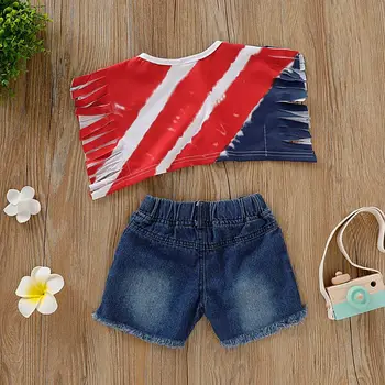 

Infant Toddler Baby Girl 4th of July Clothes Outfits Set Tassel Vest +Denim Shorts Pants CORB