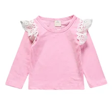 

Spring Autumn Baby Girl Tops 2021 New Cute Solid Lace Flying Sleeve Tees for Newborns Cotton Kids Clothes Girls Outfits