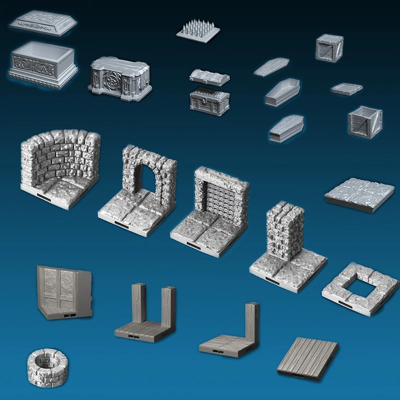 dragons-TRPG-lock-dungeons-expansion-set-miniature-game-Spike-slate-Treasure-box-coffin-Pillar-gate-barrel