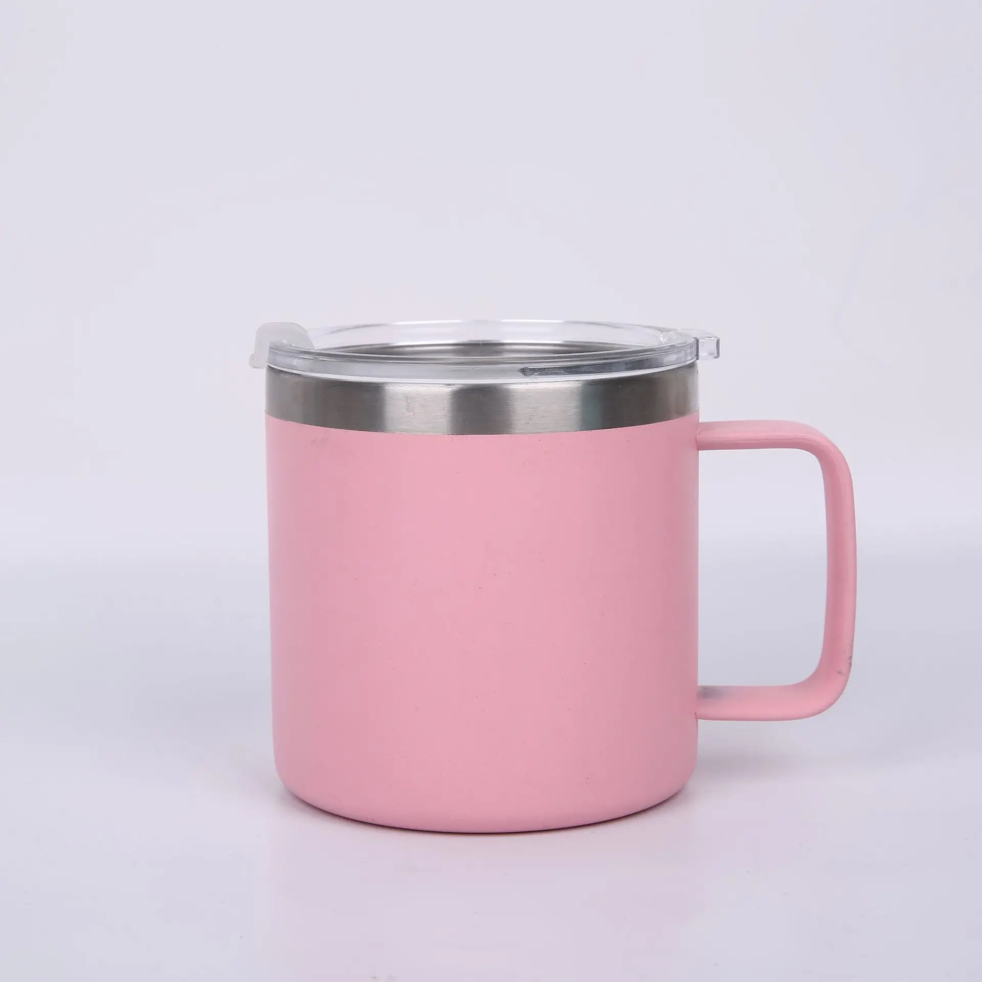 14 унций, чашка из нержавеющей стали с вакуумной изоляцией, Термокружка для кофе с крышкой, детская чашка с ручкой, сохраняющая горячий кофе, чай, пиво, вода, вино, термо - Цвет: Pink