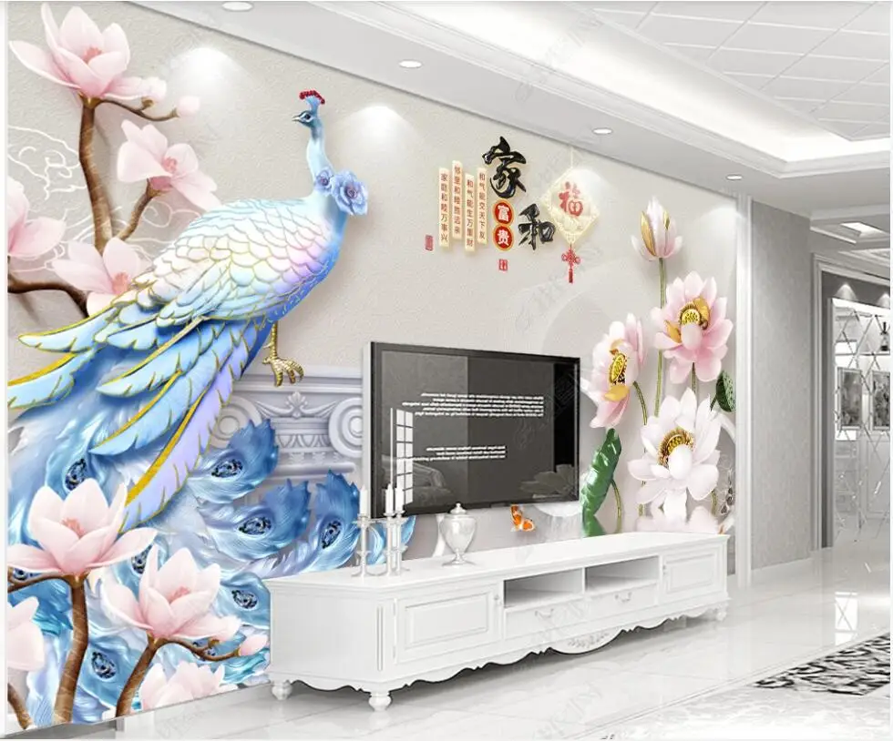 

3d photo wallpaper custom mural Embossed lotus peacock magnolia flower home decor living room wallpaper for walls 3 d in rolls