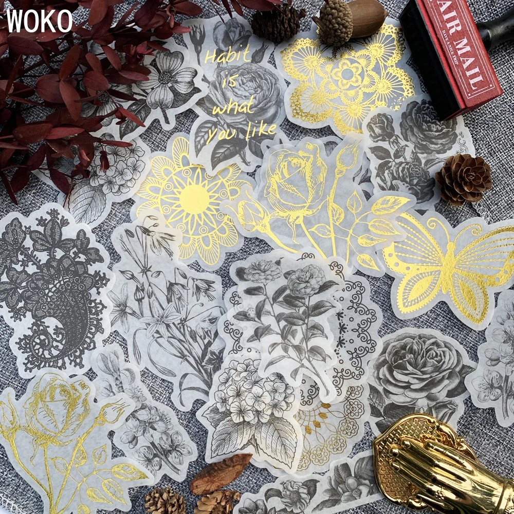 WOKO 60 шт./лот золотой штамп Васи бумага большая наклейка Сумка Ретро Черные