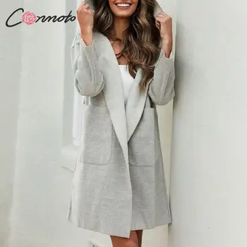 

Conmoto pockets winter hood women winter blends coat fall solid mid blend coats gray casual ladies high fashion coats jacket