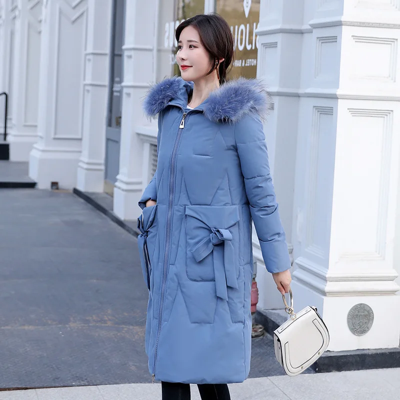 

2019 Cotton-padded Clothes Winter Korean-style Mid-length Large Fur Collar down Jacket Cotton-padded Clothes Large Size Students