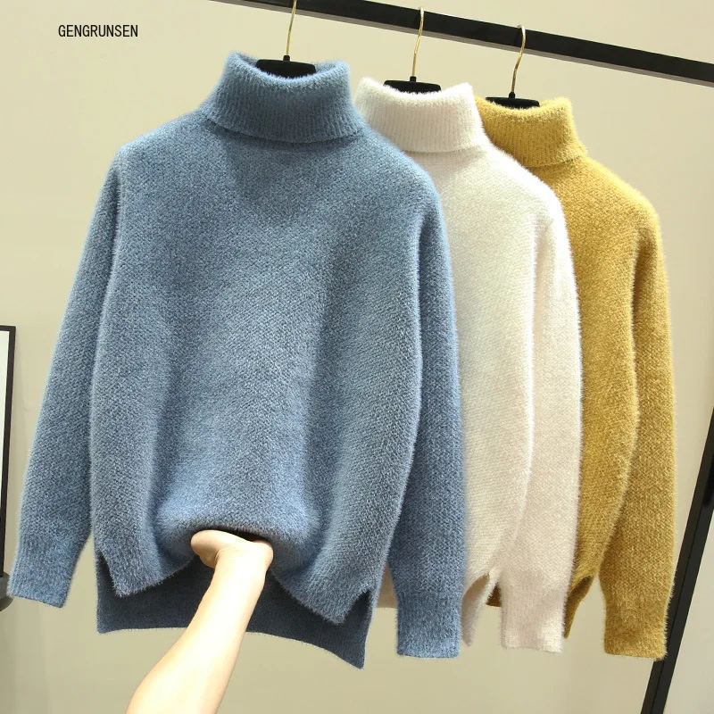 

Autumn and winter loose 2019 new high neck mink like white thickened chenille base sweater for women's Pullover