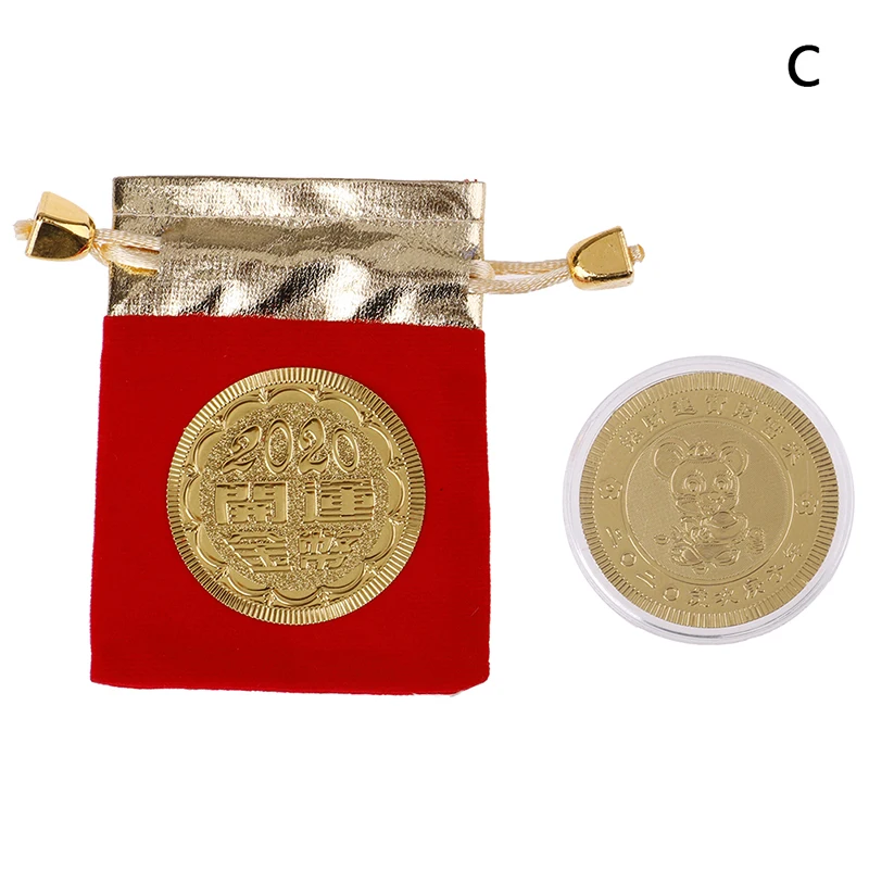 Год крысы памятная монета Китайский Зодиак Сувенир Коллекционные монеты коллекция Искусство ремесло с сумкой или красный конверт - Цвет: as pic
